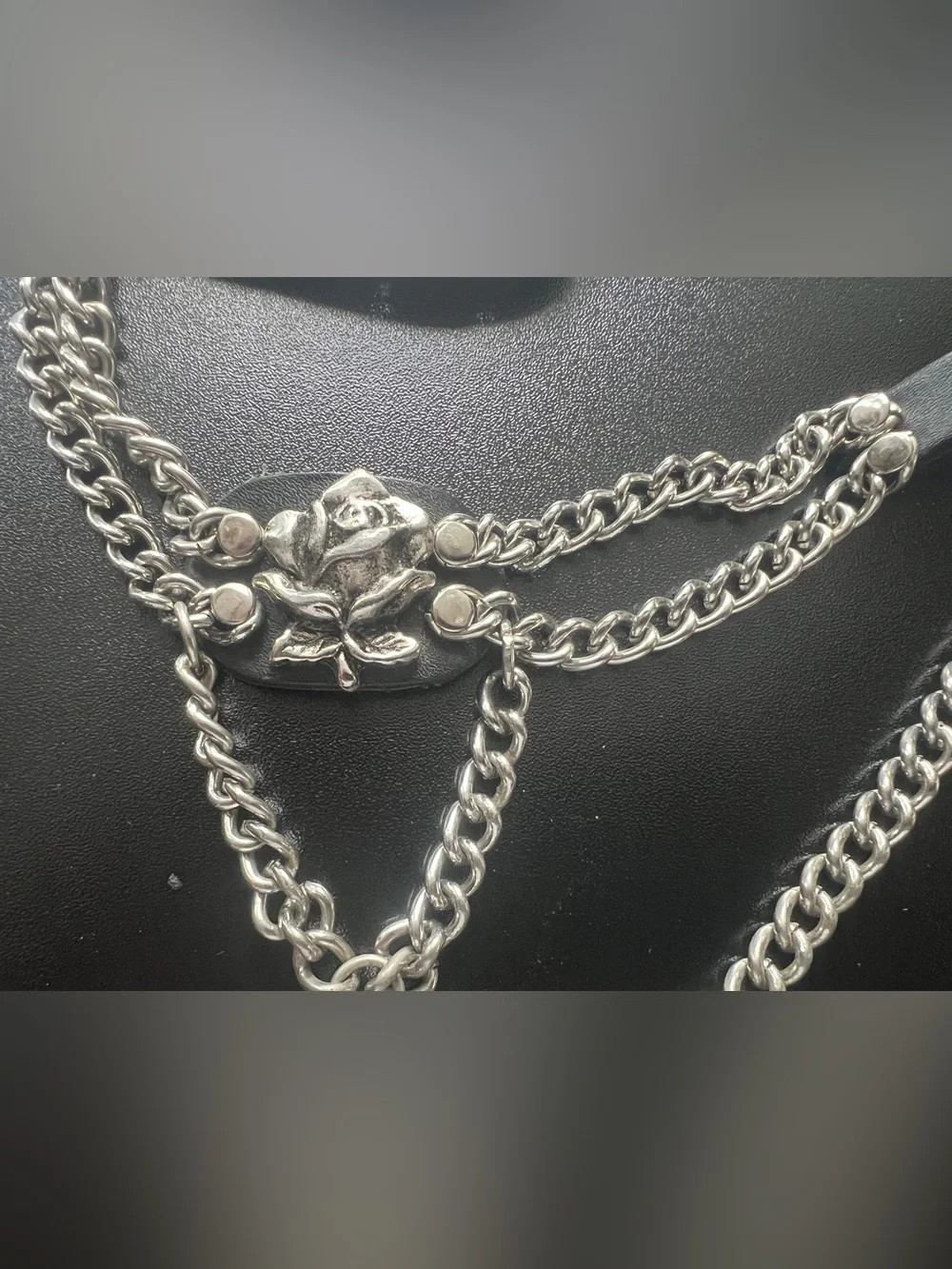 1990’ Harley-Davidson Rose Boot Chain Strap Silver /Leather, Rare Biker Jewelry
